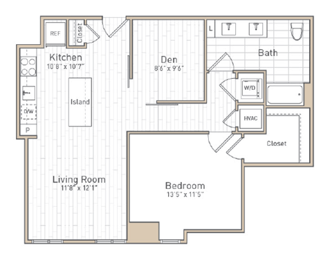 a floor plan of a bedroom apartment with a living room and a bathroom